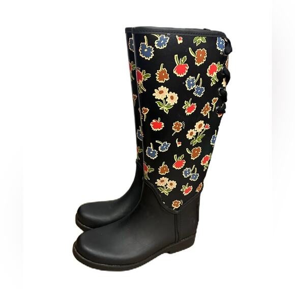 Coach Shoes - EUC Coach TRISTEE Black & Multicolor Floral Rainboots RARE WOM US 7 / EU 37